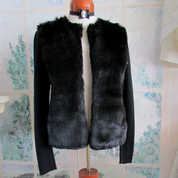 BLACK FAUX FUR JACKET, S, BANANA REPUBLIC NWOT - Picture 2 of 5